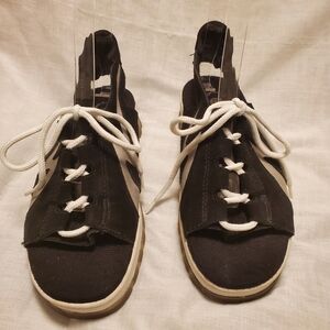 Chinese Laundry Gina Goth Black Leather  Slingback  Lug Sole Sneaker 7.5 M Y2K